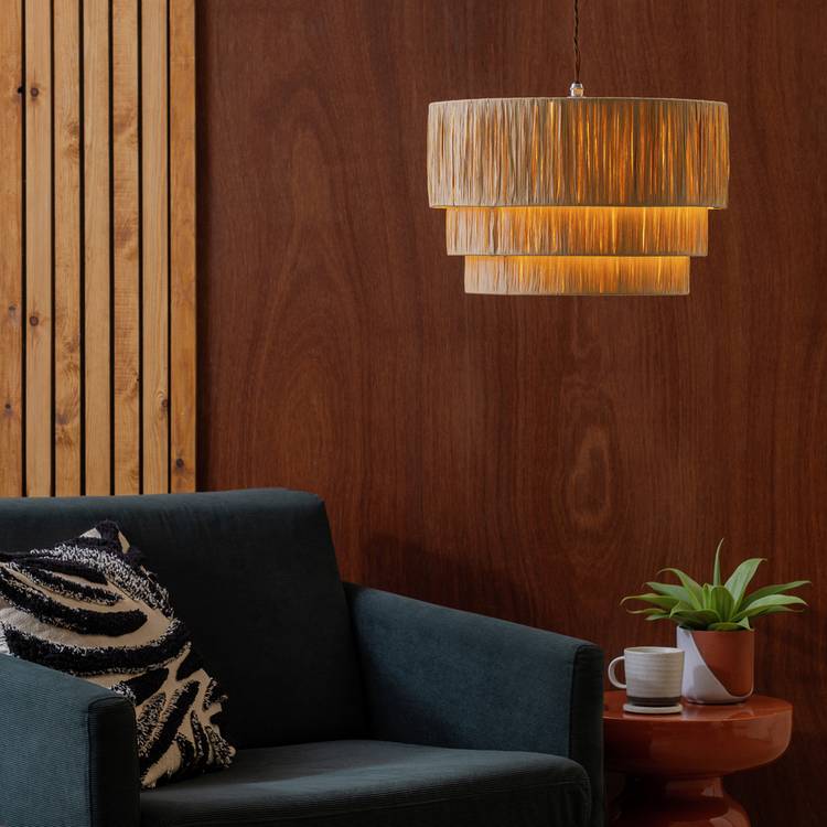 Argos Home beige rattan three-tier lampshade 40cm (British brand)