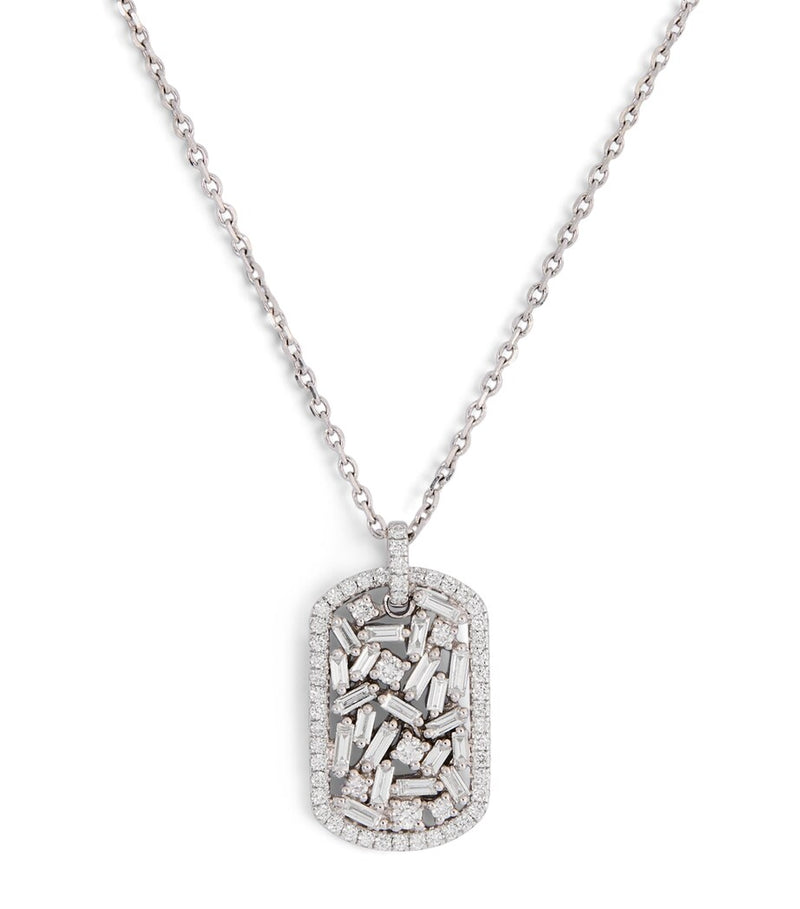 Suzanne Kalan diamond dog tag pendant necklace 18k white gold - British product