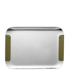 Christofle leather-trim rectangular tray with hammered dot effect 32cm - British product