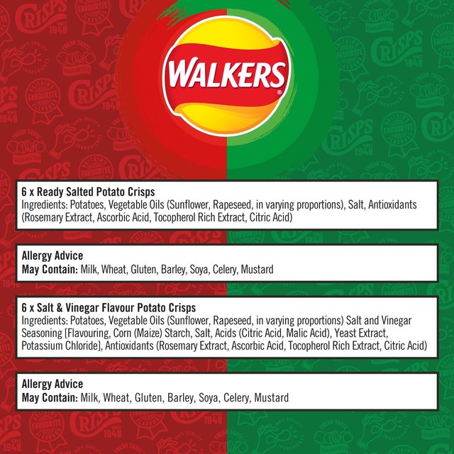 Walkers Ready Salted Salt & Vinegar Variety Multipack Crisps   12 per pack GOODS M&S