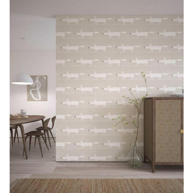 Scion Mr Fox on Snow Grey wallpaper - British product