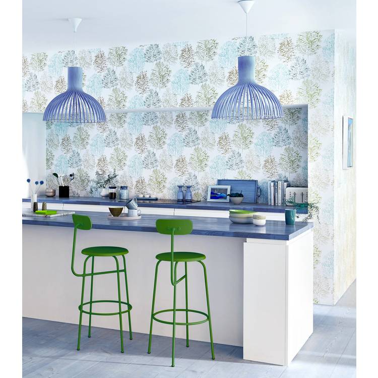 Scion Soetsu abstract tree wallpaper in green, imported from the UK