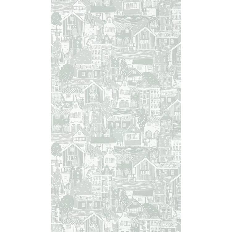 Scion wallpaper Stockholm Overlaid Buildings Grey roll, imported from the UK