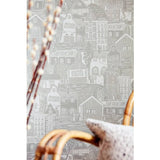 Scion wallpaper Stockholm Overlaid Buildings Grey roll, imported from the UK