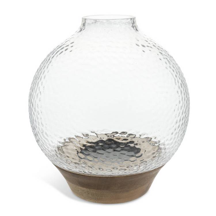 Habitat hammered glass hurricane candle holder wooden base, imported from the UK
