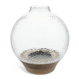 Habitat hammered glass hurricane candle holder wooden base, imported from the UK