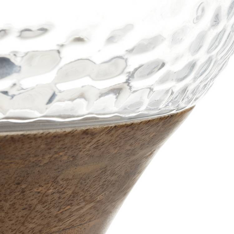 Habitat hammered glass hurricane candle holder wooden base, imported from the UK