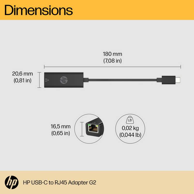 HP USB-C to Ethernet adaptor with 0.16m cable - British product