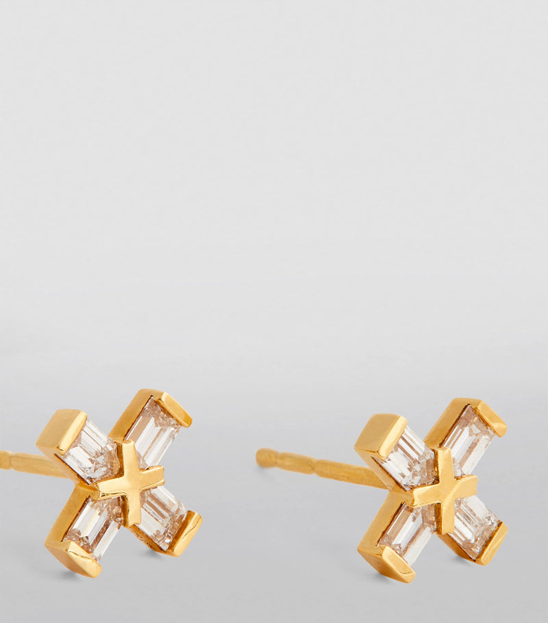 Eva Fehren Exploding X stud earrings 18kt gold diamonds, UK version