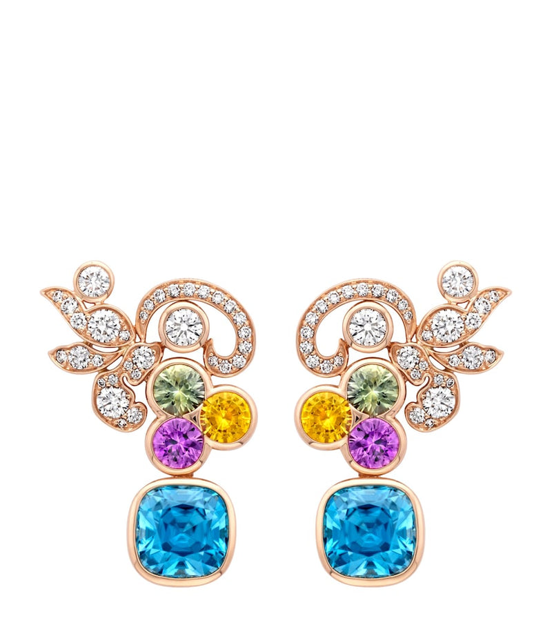 Boodles rose gold diamond sapphire zircon earrings, imported from the UK