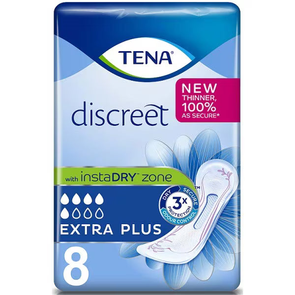 TENA Discreet Extra Plus incontinence Pads 8 Pack (British brand)