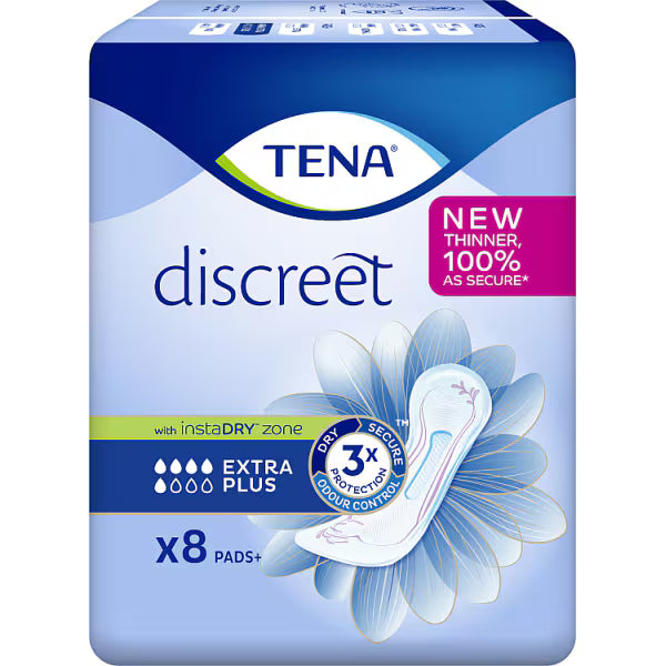 TENA Discreet Extra Plus incontinence Pads 8 Pack (British brand)