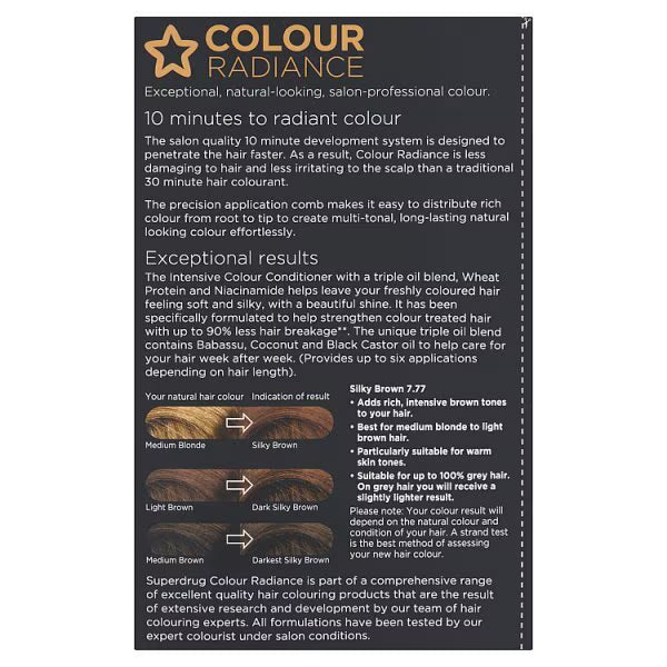 Superdrug Permanent Hair Dye Silky Brown 7.77 (British brand)