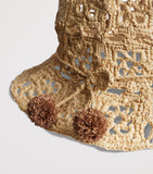 Bonpoint raffia crocheted bucket hat with cherry logo - British product