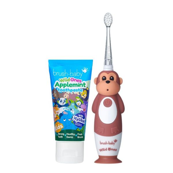Brush Baby WildOnes Monkey toothbrush set with applemint toothpaste (British brand)