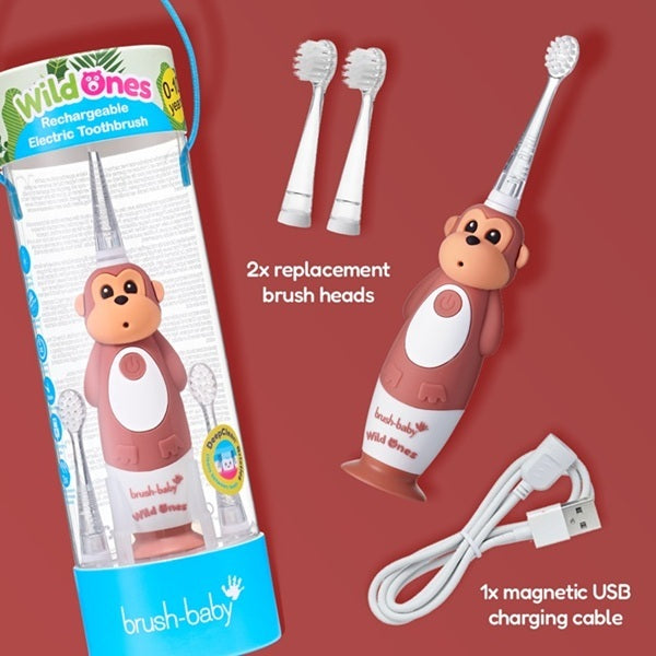 Brush Baby WildOnes Monkey toothbrush set with applemint toothpaste (British brand)
