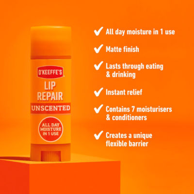 O'Keeffe's Lip Repair Unscented lip balm 4.2g, imported from the UK