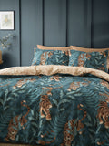 Catherine Lansfield Green Tropic Tiger Leaf Reversible Duvet Cover Set - British product