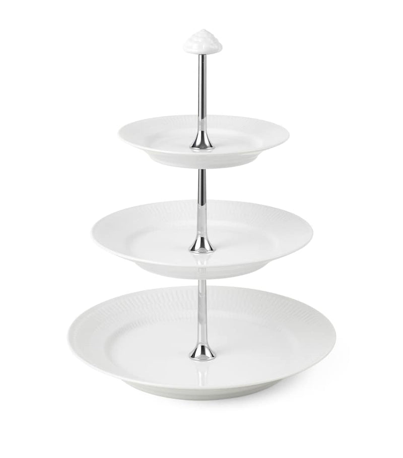 Royal Copenhagen porcelain white fluted 3-layer étagère 35cm, imported from the UK