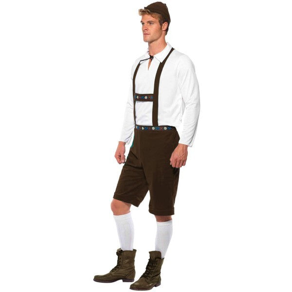 Smiffys Bavarian man costume brown with lederhosen and hat, UK version