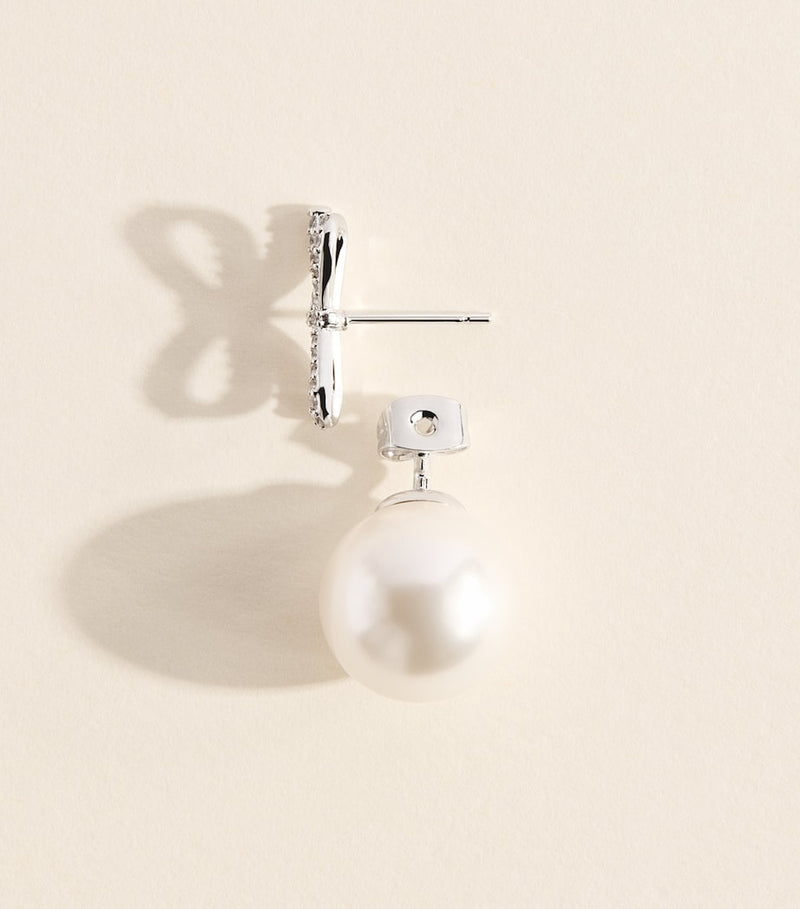Self-Portrait crystal embellished bow earrings faux pearls, imported from the UK