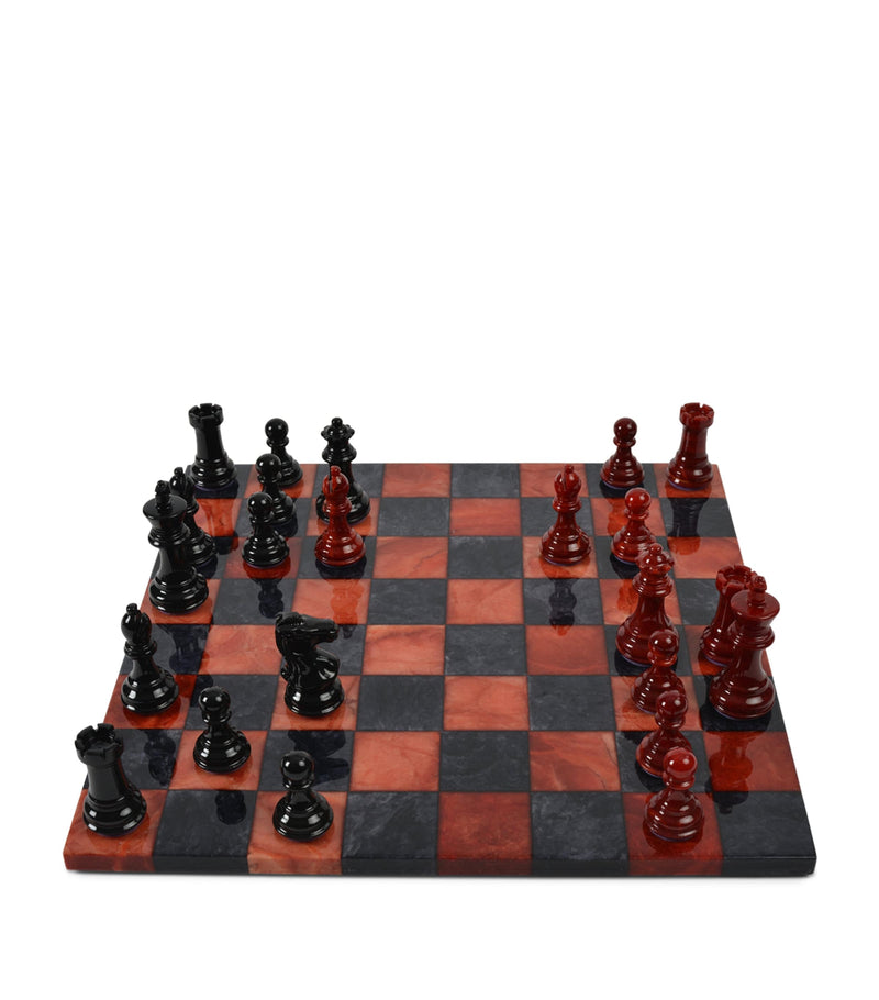 Purling stone chess set with Italian leather and gold, imported from the UK