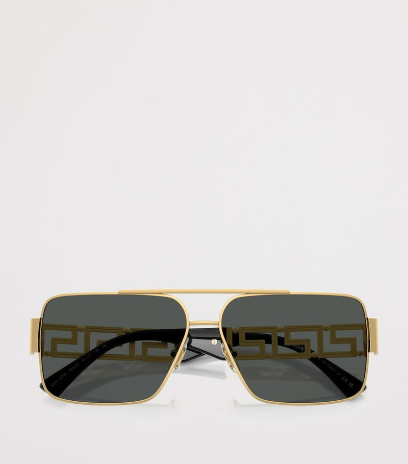 Versace rectangular wire-frame sunglasses with gold-tone temples, UK version