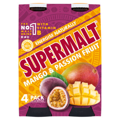 Supermalt Mango & Passionfruit malt drink 4 x 330ml (British brand)