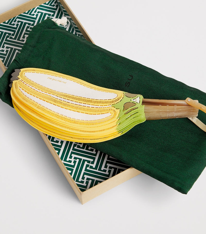 Pubumésu large banana fan calf leather oxen horn handle - British product