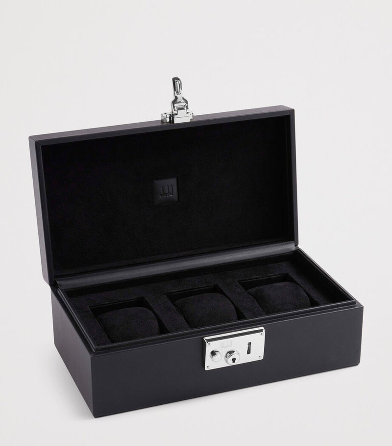 Dunhill leather 3-piece watch box with brass hardware - British product
