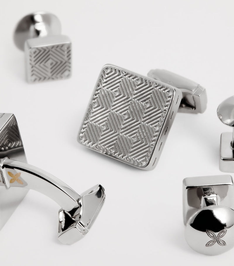 Tateossian Thompson engraved cufflinks and studs set, imported from the UK