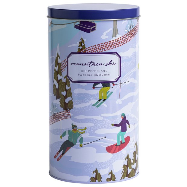 Mountain ski jigsaw puzzle 1026 pieces reusable tin (British brand)