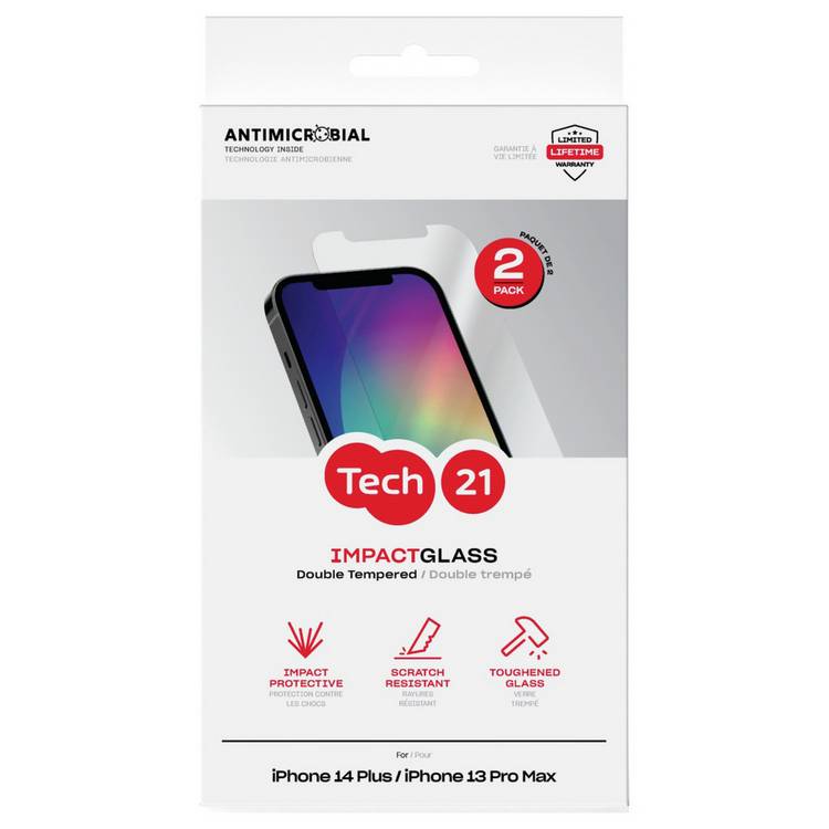 Tech21 glass screen protector twin pack for iPhone 14 Plus, UK version
