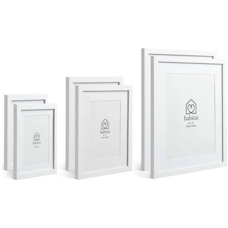 Habitat white wooden picture frames 6 pack mixed sizes, imported from the UK