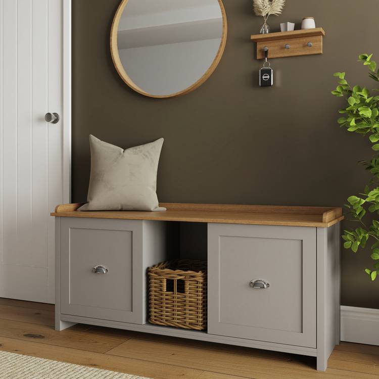 GFW Lancaster shoe storage bench grey with seat, UK version