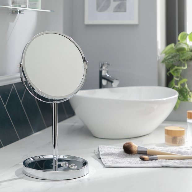 Argos Home chrome pedestal mirror with tray 34cm, imported from the UK