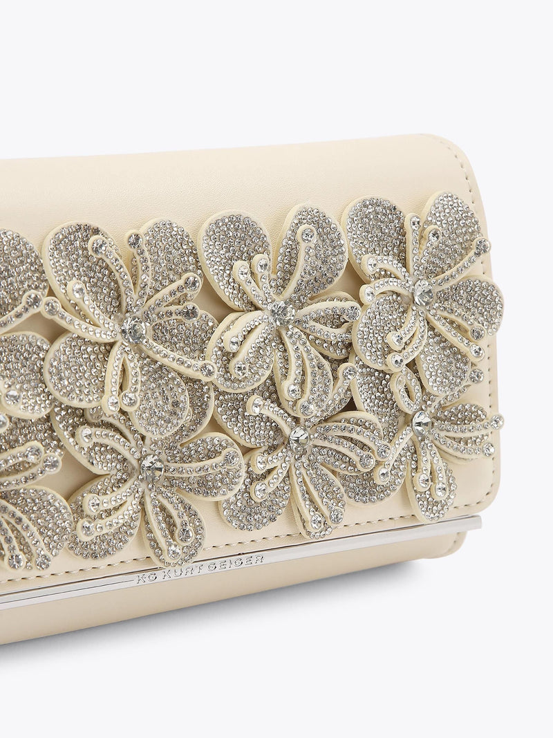 KG Kurt Geiger Silver Saskia clutch bag, imported from the UK