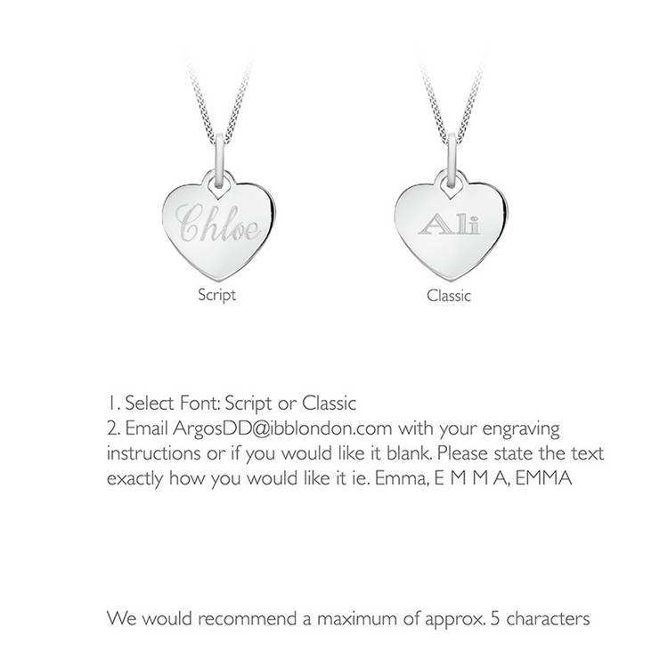 Revere sterling silver personalised heart pendant with chain, imported from the UK
