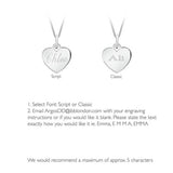 Revere sterling silver personalised heart pendant with chain, imported from the UK