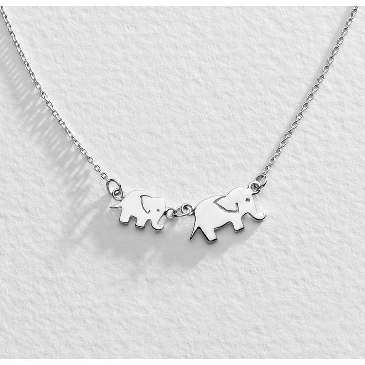 Moon & Back sterling silver elephant pendant necklace set, UK version