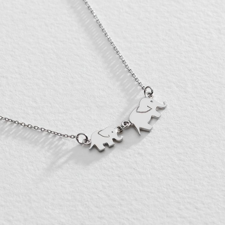 Moon & Back sterling silver elephant pendant necklace set, UK version