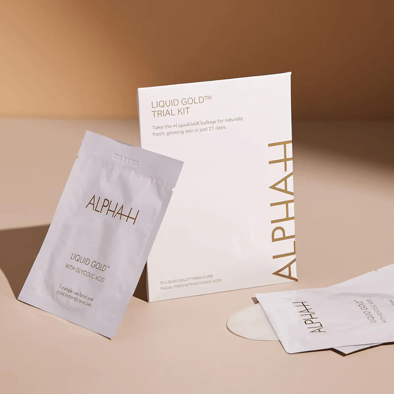 Alpha-H Liquid Gold trial kit with 9 pre-soaked pads, imported from the UK