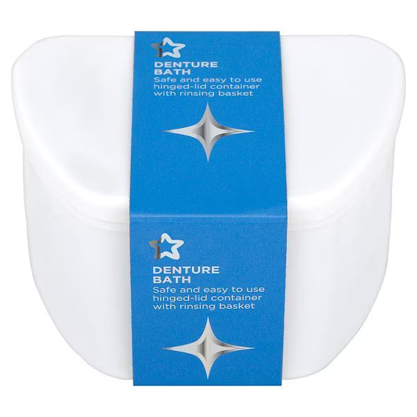 Superdrug denture bath container with basket (British brand)