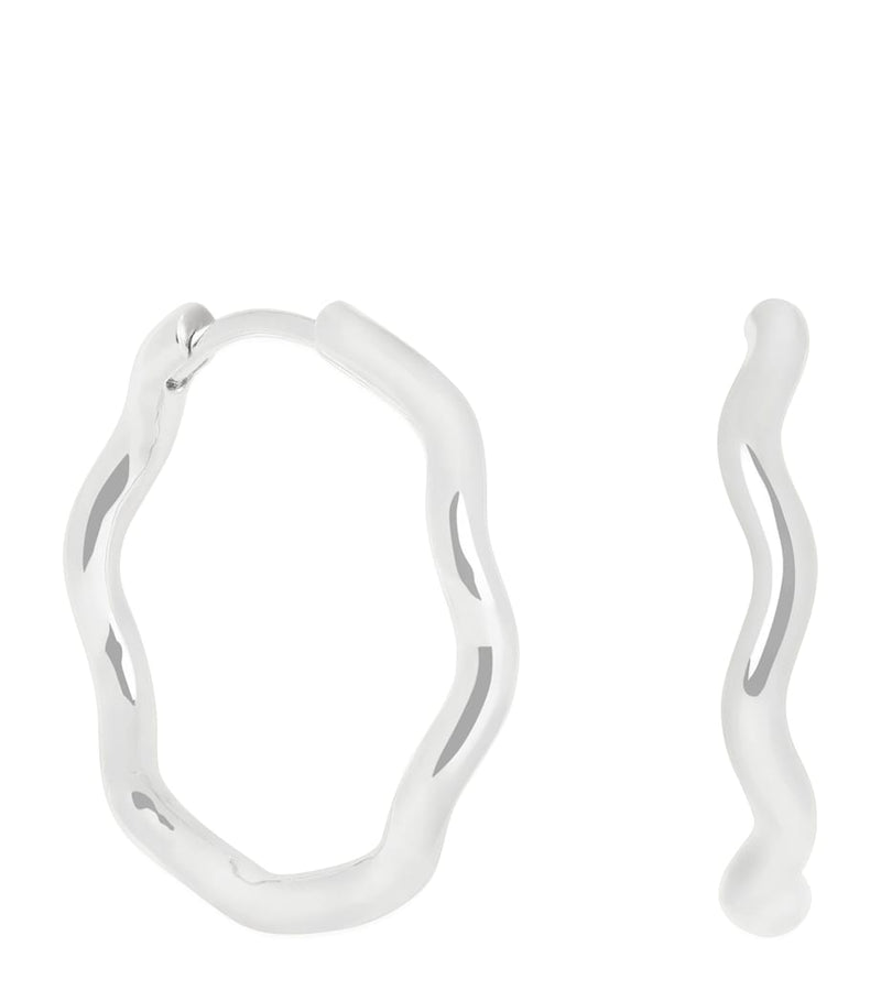 Astrid & Miyu rhodium-plated ripple hoop earrings 25.2mm, UK version