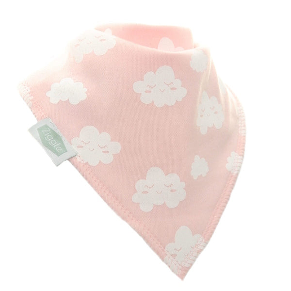 Ziggle Bandana Bib White Clouds on Pink (British brand)
