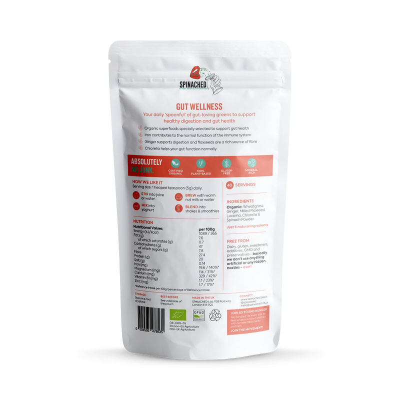 Spinached Gut Wellness superfood powder 200g, UK version