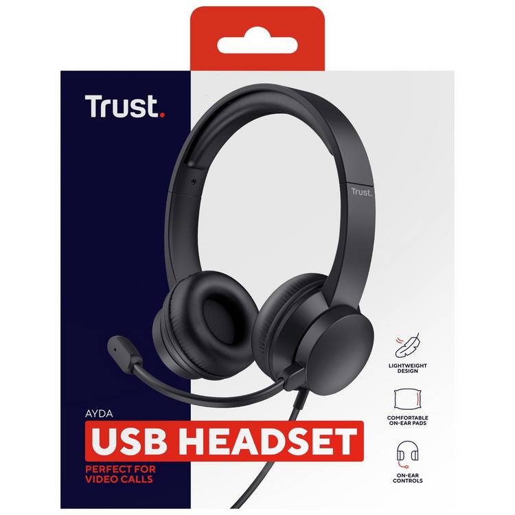 Trust Ayda black on-ear wired headset, UK version