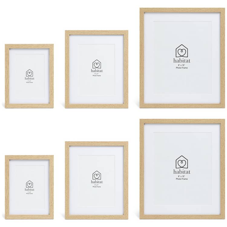 Habitat oak effect picture frames mixed sizes set, imported from the UK