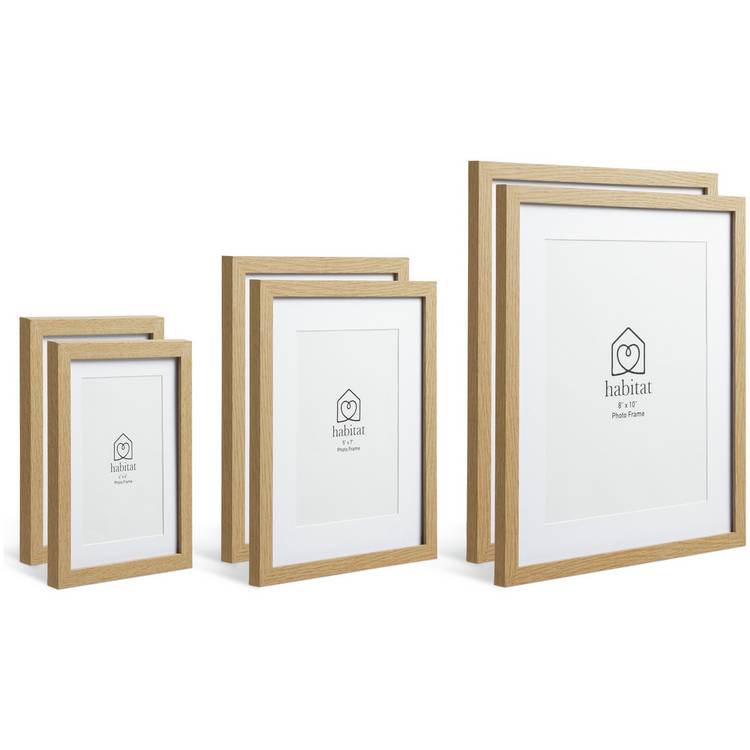 Habitat oak effect picture frames mixed sizes set, imported from the UK