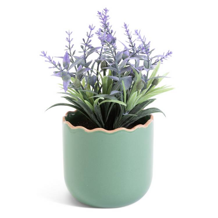 Habitat artificial lavender in wavy green pot 17.8cm - British product